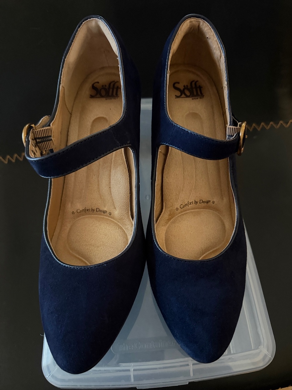Söfft Petra Navy Suede Mary Jane Block Heel Pumps 9M